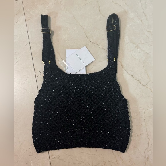 asta resort Tops - NEW WITH TAGS ASTA RESORT GRACE SEQUINED CROP TOP- BLACK , SIZE S